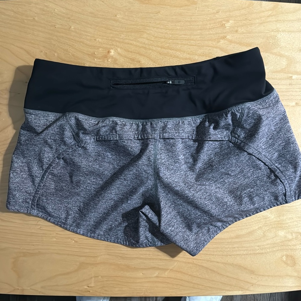 Lululemon women's run speed up shorts, heather grey, size 4, low-rise
